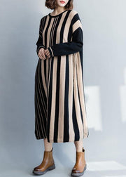 Knitted black striped Sweater dress outfit Women high waist Funny fall knit dress - SooLinen