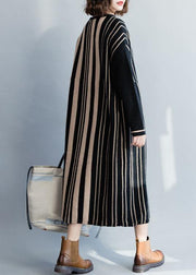 Knitted black striped Sweater dress outfit Women high waist Funny fall knit dress - SooLinen