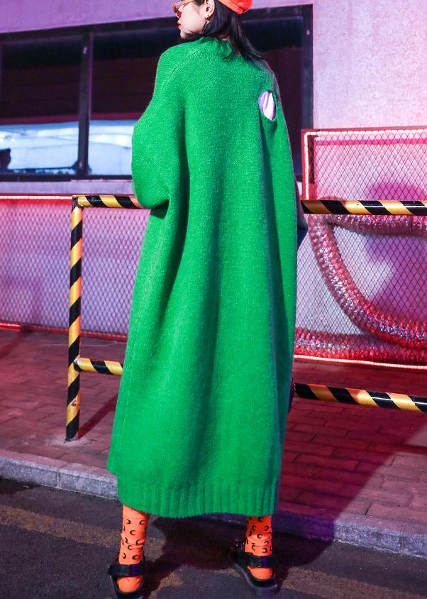 Knitted o neck Hole Sweater weather Design green daily knit dress - SooLinen