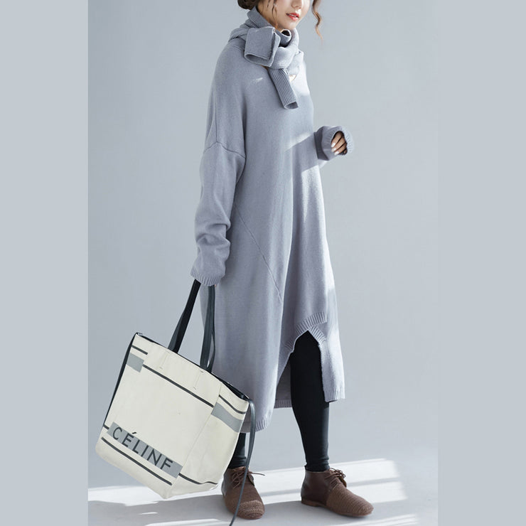 Gestrickter asymmetrischer Pullover mit O-Ausschnitt-Outfit Upcycle graues Fuzzy-Strickoberteil