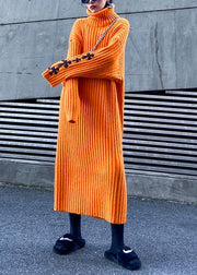 Knitted orange Sweater weather Street Style Appliques Tejidos high neck sweater dresses - SooLinen