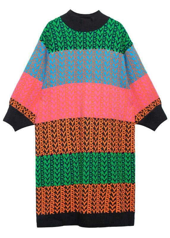Knitted rainbow Sweater dress outfit Beautiful o neck spring sweater dress - SooLinen