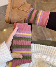 Korean Color Striped Contrasting Imitation Mink Furry Mid Calf Socks