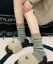 Korean Color Striped Contrasting Imitation Mink Furry Mid Calf Socks
