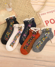Korean Version Of Medium Tube Trendy Jacquard Small Floral Pearl Socks