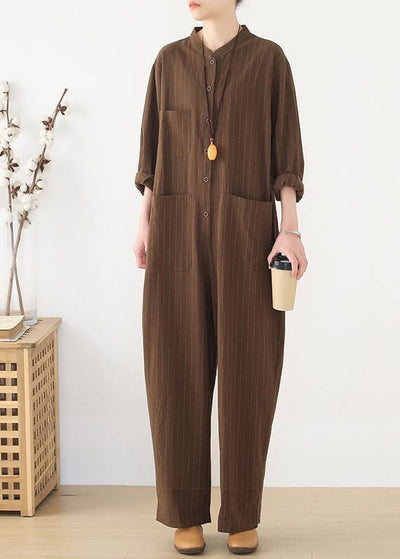 Korean brown style loose plus size women's casual all-match overalls - SooLinen