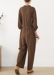 Korean brown style loose plus size women's casual all-match overalls - SooLinen
