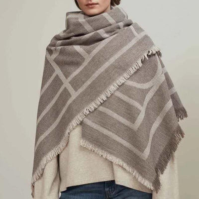 Ladies new khaki geometric big scarf autumn and winter thickening double-sided dual-use - SooLinen