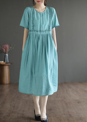 Lake Blue Cotton Maxi Dress Embroidered Summer