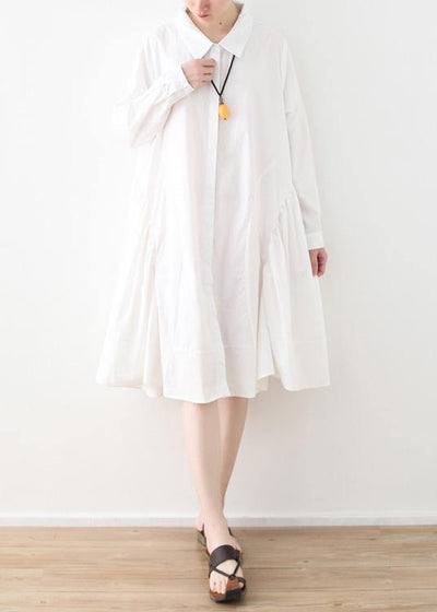 Large White Shirt Women Medium Length Spring Summer Cotton Dress - SooLinen