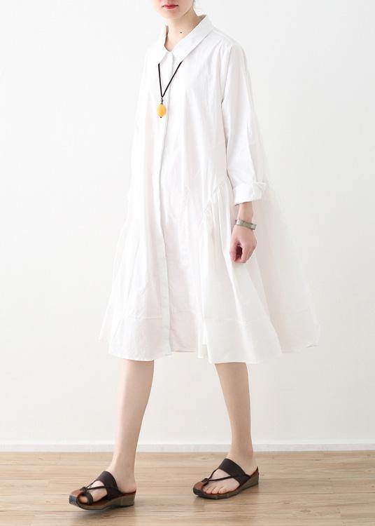 Large White Shirt Women Medium Length Spring Summer Cotton Dress - SooLinen