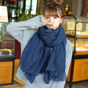 Large size navy scarf women's bib Korean style wild long shawl - SooLinen
