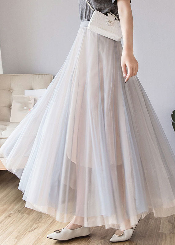 Layered Grey Pink Elastic Waist Tulle A Line Skirt Fall
