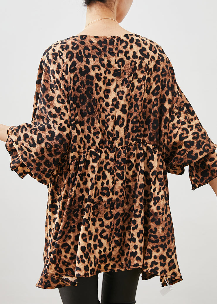 Leopard Print Chiffon Shirt Tops Tasseled Exra Large Hem Spring