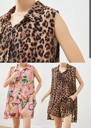 Leopard Print Chiffon Two Piece Set Outfits Cloak Sleeveless