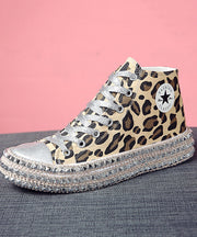Flache Schuhe mit Leopardenmuster für Frauen, Rivet Cross Strap Spleißen, flache Schuhe für Frauen