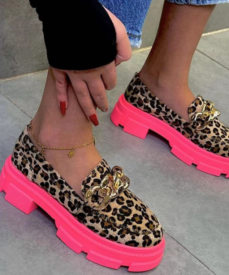Flache Schuhe mit Leopardenmuster, Plattform, Baumwollgewebe, mit Pailletten, feine flache Schuhe