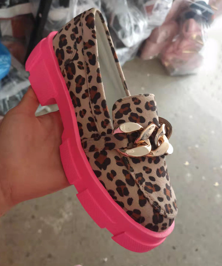 Flache Schuhe mit Leopardenmuster, Plattform, Baumwollgewebe, mit Pailletten, feine flache Schuhe