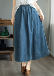 Light Blue High Waist Patchwork Maxi Skirts Pockets