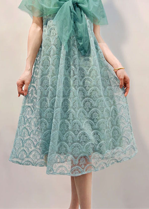 Light Blue Patchwork Tulle Dresses Ruffled Embroidered Summer