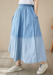 Light Blue Pockets Patchwork Denim Skirts Wrinkled Summer