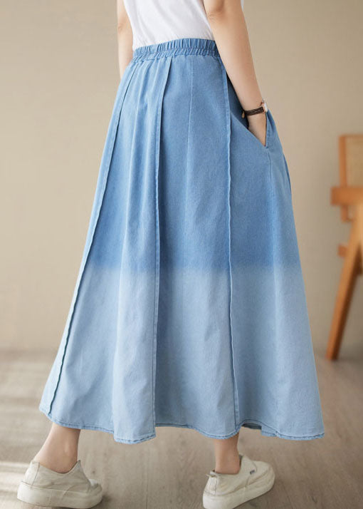 Light Blue Pockets Patchwork Denim Skirts Wrinkled Summer