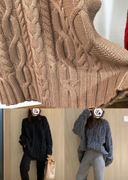 Light Camel Cable Knit Sweaters High Neck Oversized Winter