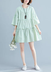 Light Green O-Neck Ruffles Summer Cotton Vacation Dresses - SooLinen