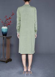 Light Green Patchwork Knit Robe Dresses Wrinkled Spring