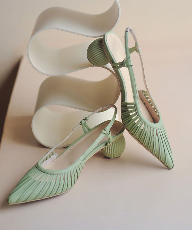 Light Green Pointed Toe Hollow Out Splicing Chunky Sandals