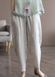 Light Grey Pockets Patchwork Linen Crop Pants Summer
