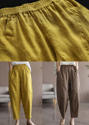 Light Grey Pockets Patchwork Linen Crop Pants Summer