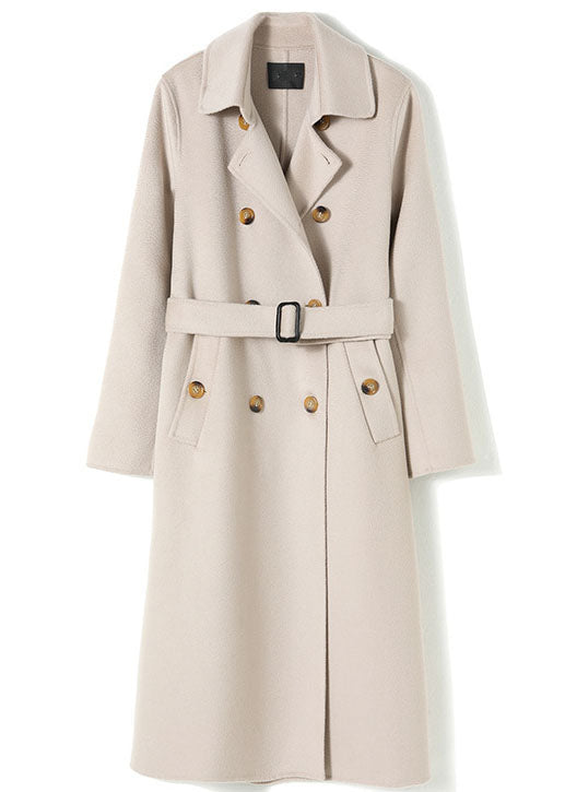Light Pink Woolen Double Breasted Trench  Sashes Winter