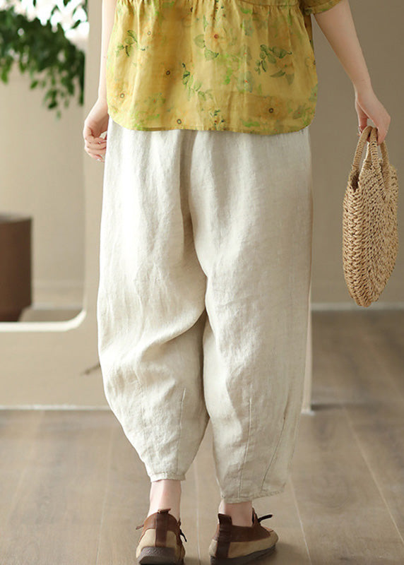 Linen Colour Elastic Waist Solid Linen Pants Summer
