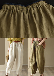 Linen Colour Elastic Waist Solid Linen Pants Summer