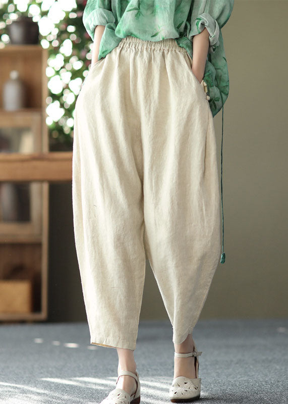 Linen Colour Oversized Harem Pants Elastic Waist Summer