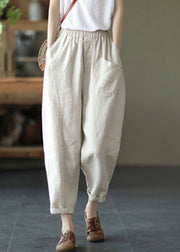 Linen Colour Solid Linen Crop Pants High Waist Patchwork Summer