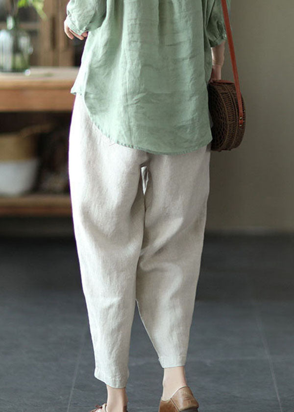 Linen Colour Solid Linen Crop Pants High Waist Patchwork Summer