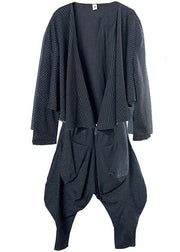 Literary Fan Autumn Lady Grey Woolen Set Short Jacket + Irregular Casual Pants - SooLinen