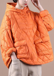 Literary Orange Half-open Pocket Hooded Pullover Short Overcoat - SooLinen