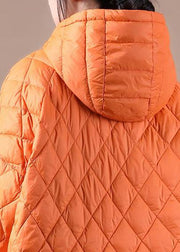 Literary Orange Half-open Pocket Hooded Pullover Short Overcoat - SooLinen