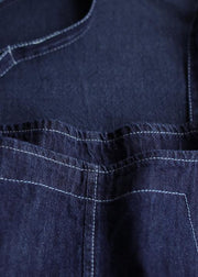 Literary loose denim plus size suspenders adjustable casual cropped trousers - SooLinen