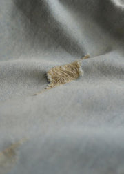 Literary loose loose white casual stitching hole denim cropped harem pants - SooLinen