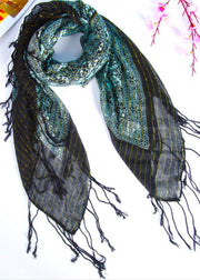 Literary new green retro gold silk scarf winter woven fringed thin windproof warm silk scarf - SooLinen