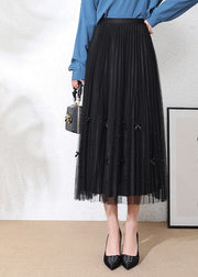 Loose Apricot Bow Elastic Waist Patchwork Tulle Pleated Skirts Summer