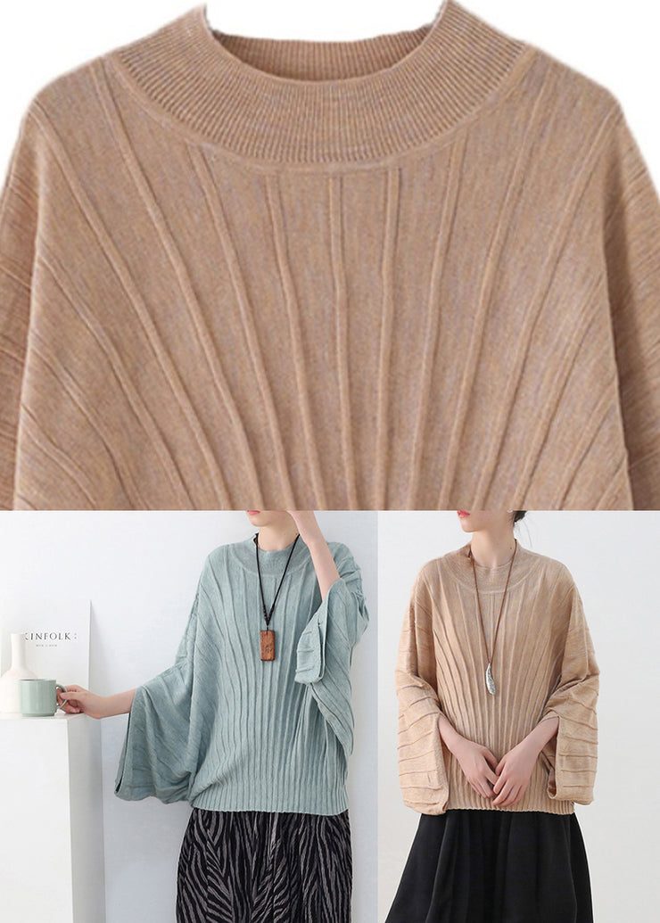 Loose Apricot O-Neck Woolen Knit Sweater Batwing Sleeve