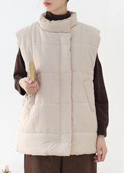 Loose Apricot Stand Collar Zippered Warm Thick Parka Waistcoat Winter