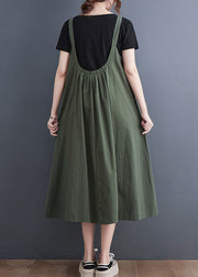 Loose Army Green O-Neck Patchwork Strap Dress Summer