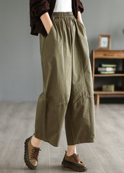Loose Army Green Oversized Patchwork Cotton Harem Pants Summer