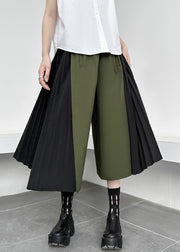 Loose Army Green Pockets Wrinkled Patchwork Cotton Pants Skirt Fall